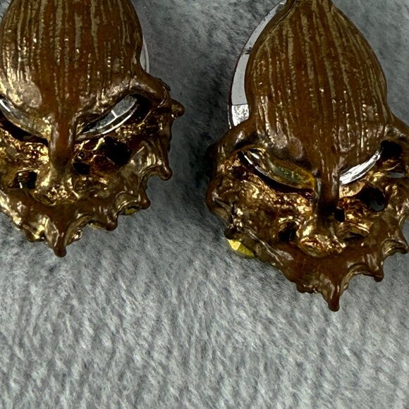 Vintage Gold-Tone Drop Pierced Earrings Red Teardrop Faux Gemstone Rhinestones - Picture 14 of 16